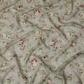 قماش كريب فيسكوز مع زخارف حجرية - وردي خدود وكريمي على أخضر حكيم، عرض 110 سم - D20667