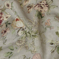 قماش كريب فيسكوز مع زخارف حجرية - وردي خدود وكريمي على أخضر حكيم، عرض 110 سم - D20667