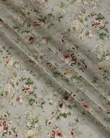 Viscose Crepe Fabric with Stone Work - Blush Pink and Cream Floral on Sage Green, 110 cm Width-D20667