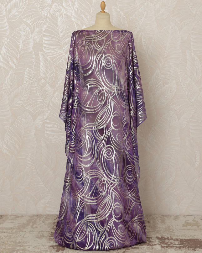 Somali Silk Chiffon Dirac Fabric with Metallic Lurex - Purple Swirl Design, 3.5 Meters, 140 cm Width-D20669