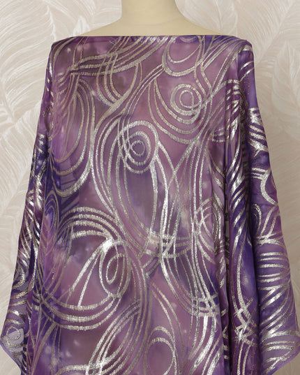 Somali Silk Chiffon Dirac Fabric with Metallic Lurex - Purple Swirl Design, 3.5 Meters, 140 cm Width-D20669