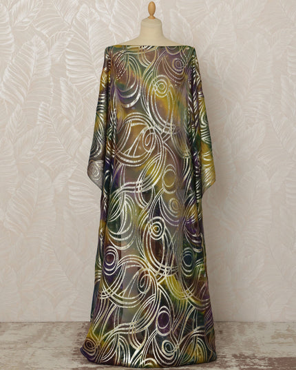 Multicolor Somali Silk Chiffon Dirac Fabric with Metallic Lurex Swirl Design, 3.5 Meters, 140 cm Width-D20671