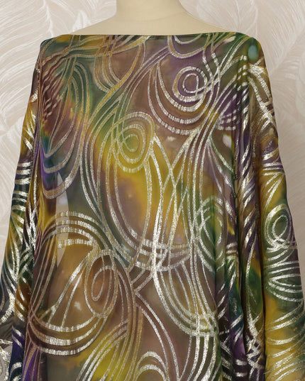 Multicolor Somali Silk Chiffon Dirac Fabric with Metallic Lurex Swirl Design, 3.5 Meters, 140 cm Width-D20671