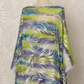 Green and Blue Somali Silk Chiffon Dirac Fabric with Metallic Lurex Leaf Design, 3.5 Meters, 140 cm Width-D20675