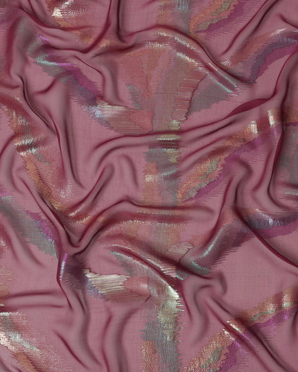 Mauve Silk Chiffon Fabric with Metallic Lurex Design, 110 cm Width-D20676