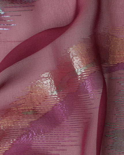 Mauve Silk Chiffon Fabric with Metallic Lurex Design, 110 cm Width-D20676