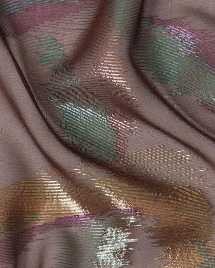 Taupe Silk Chiffon Fabric with Metallic Lurex Design, 110 cm Width-D20677