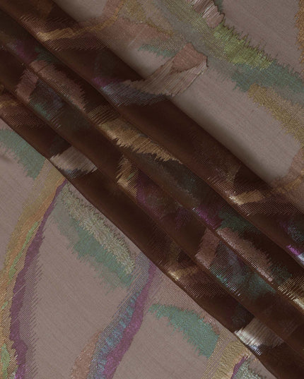 Taupe Silk Chiffon Fabric with Metallic Lurex Design, 110 cm Width-D20677