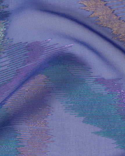 Royal Blue Silk Chiffon Fabric with Metallic Lurex Design, 110 cm Width-D20678