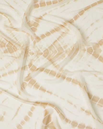 Cream and Beige Synthetic Chiffon Fabric with Geometric Design, 110 cm Width-D20680