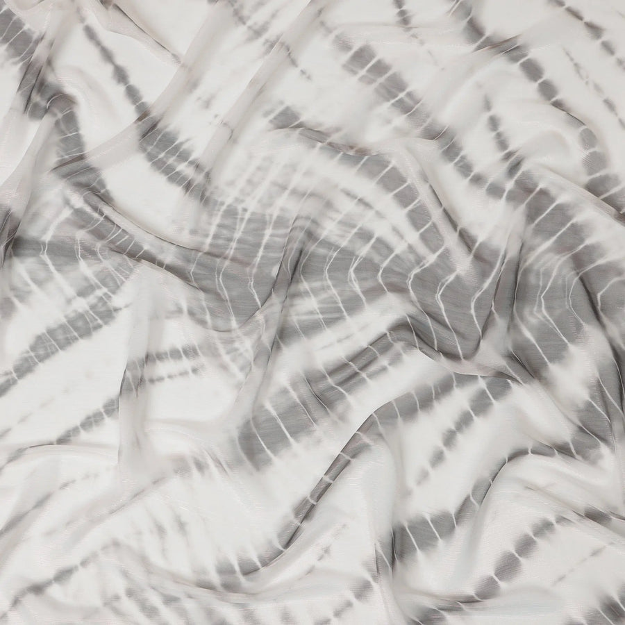 White and Charcoal Synthetic Chiffon Fabric with Abstract Pattern, 110 cm Width-D20681 Regal Fabrics