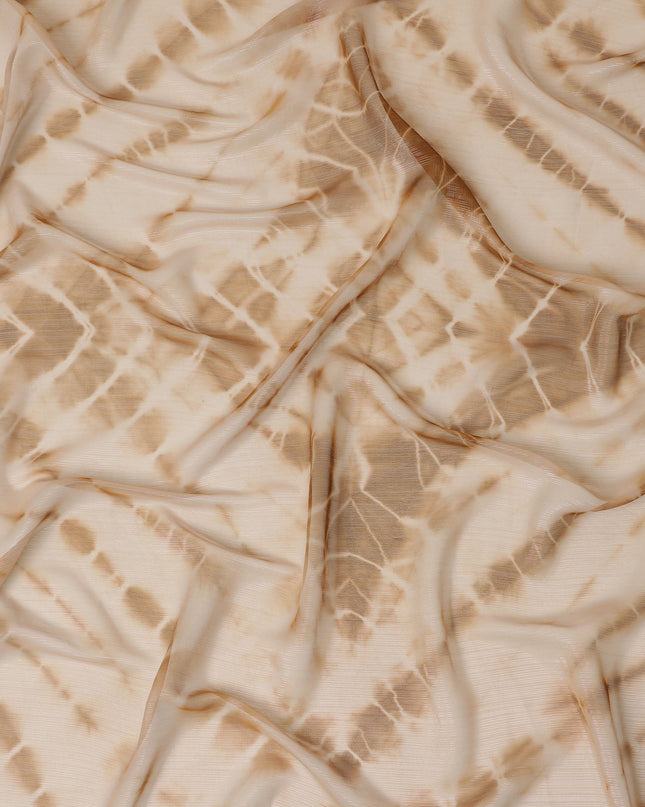 Beige and Ivory Synthetic Chiffon Fabric with Tie-Dye Design, 110 cm Width-D20682