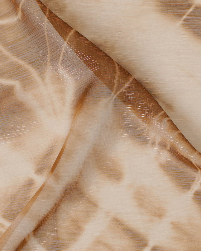 Beige and Ivory Synthetic Chiffon Fabric with Tie-Dye Design, 110 cm Width-D20682