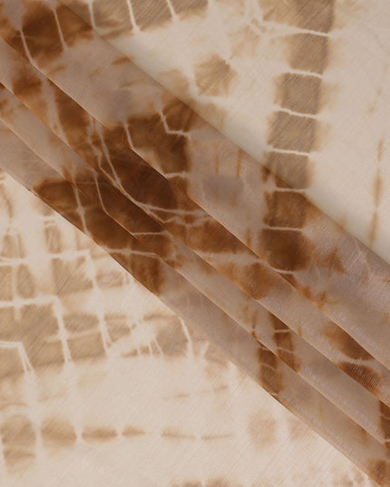 Beige and Ivory Synthetic Chiffon Fabric with Tie-Dye Design, 110 cm Width-D20682