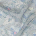 قماش كريب صناعي باللون الأزرق الباستيل بطبعة زهور، عرض 110 سم - D20683