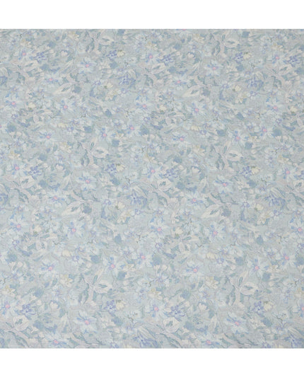 Pastel Blue Synthetic Crepe Fabric with Floral Print, 110 cm Width-D20683