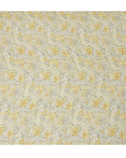 Soft Yellow Synthetic Crepe Fabric with Floral Design, 110 cm Width-D20684