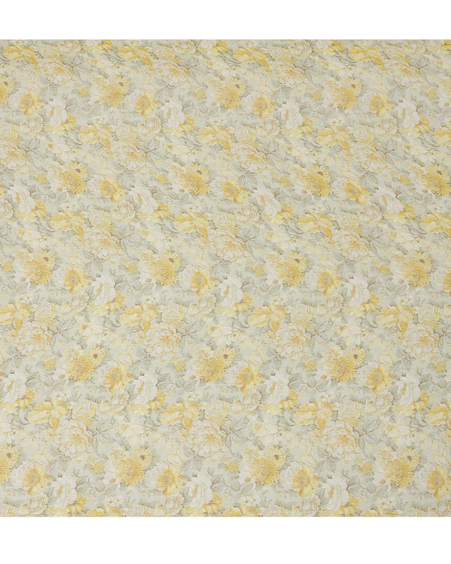 Soft Yellow Synthetic Crepe Fabric with Floral Design, 110 cm Width-D20684