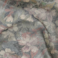 Moss Green Synthetic Crepe Fabric with Vintage Floral Print, 110 cm Width-D20685