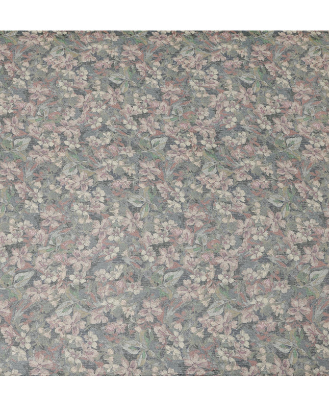 Moss Green Synthetic Crepe Fabric with Vintage Floral Print, 110 cm Width-D20685