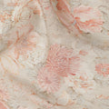 Peach and Ivory Synthetic Crepe Fabric with Floral Print, 110 cm Width-D20686