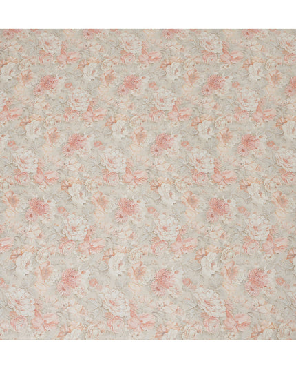 Peach and Ivory Synthetic Crepe Fabric with Floral Print, 110 cm Width-D20686