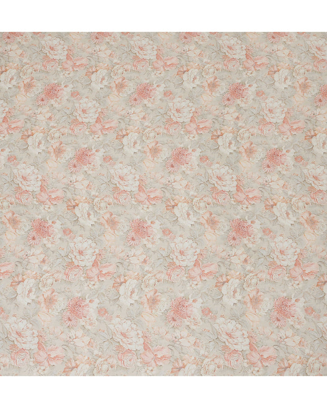 Peach and Ivory Synthetic Crepe Fabric with Floral Print, 110 cm Width-D20686