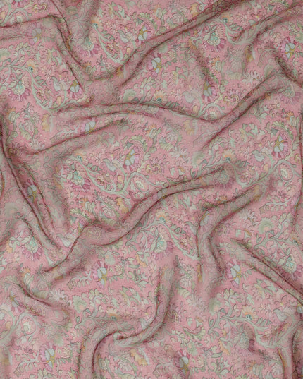 Dusty Pink Synthetic Crepe Fabric with Floral Motif, 110 cm Width-D20687