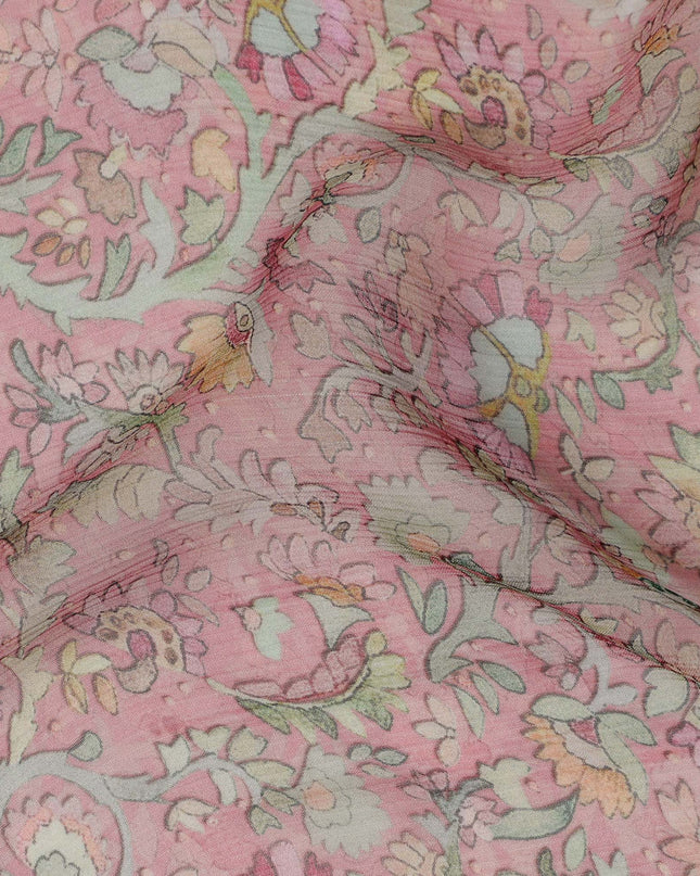 Dusty Pink Synthetic Crepe Fabric with Floral Motif, 110 cm Width-D20687