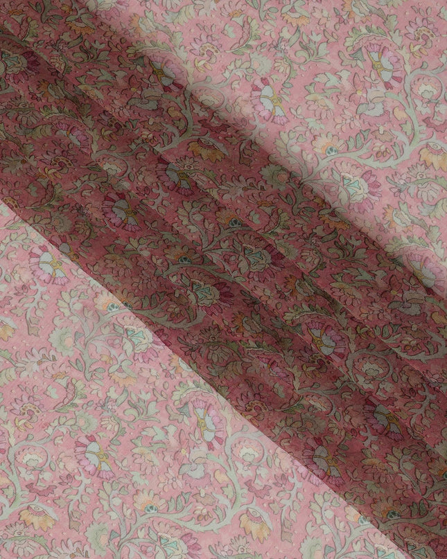 Dusty Pink Synthetic Crepe Fabric with Floral Motif, 110 cm Width-D20687