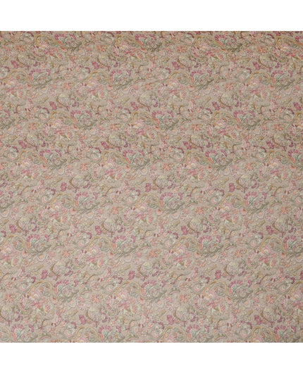 Taupe Synthetic Crepe Fabric with Colorful Floral Print, 110 cm Width-D20690