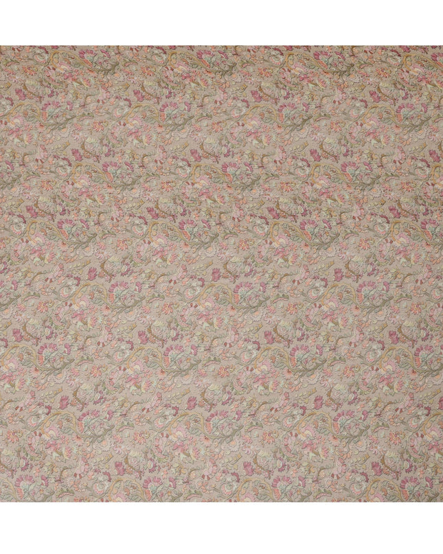 Taupe Synthetic Crepe Fabric with Colorful Floral Print, 110 cm Width-D20690