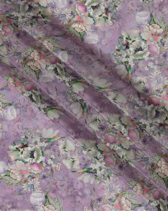 Lavender Synthetic Crepe Fabric with Pastel Floral Print, 110 cm Width-D20691