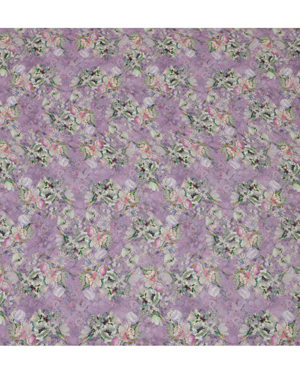 Lavender Synthetic Crepe Fabric with Pastel Floral Print, 110 cm Width-D20691