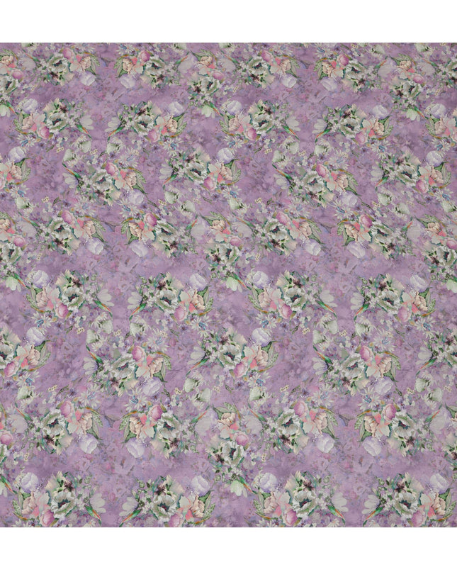 Lavender Synthetic Crepe Fabric with Pastel Floral Print, 110 cm Width-D20691