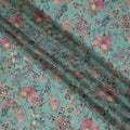 Teal Synthetic Crepe Fabric with Vibrant Floral Print, 110 cm Width-D20692