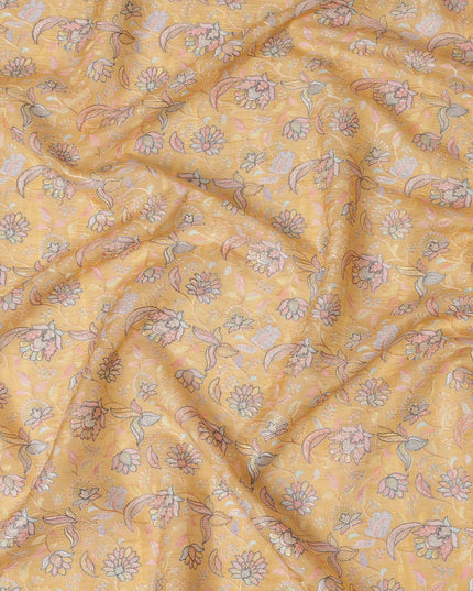 Mustard Pure Tussar Silk Fabric with Embroidery, 110 cm Width-D20693