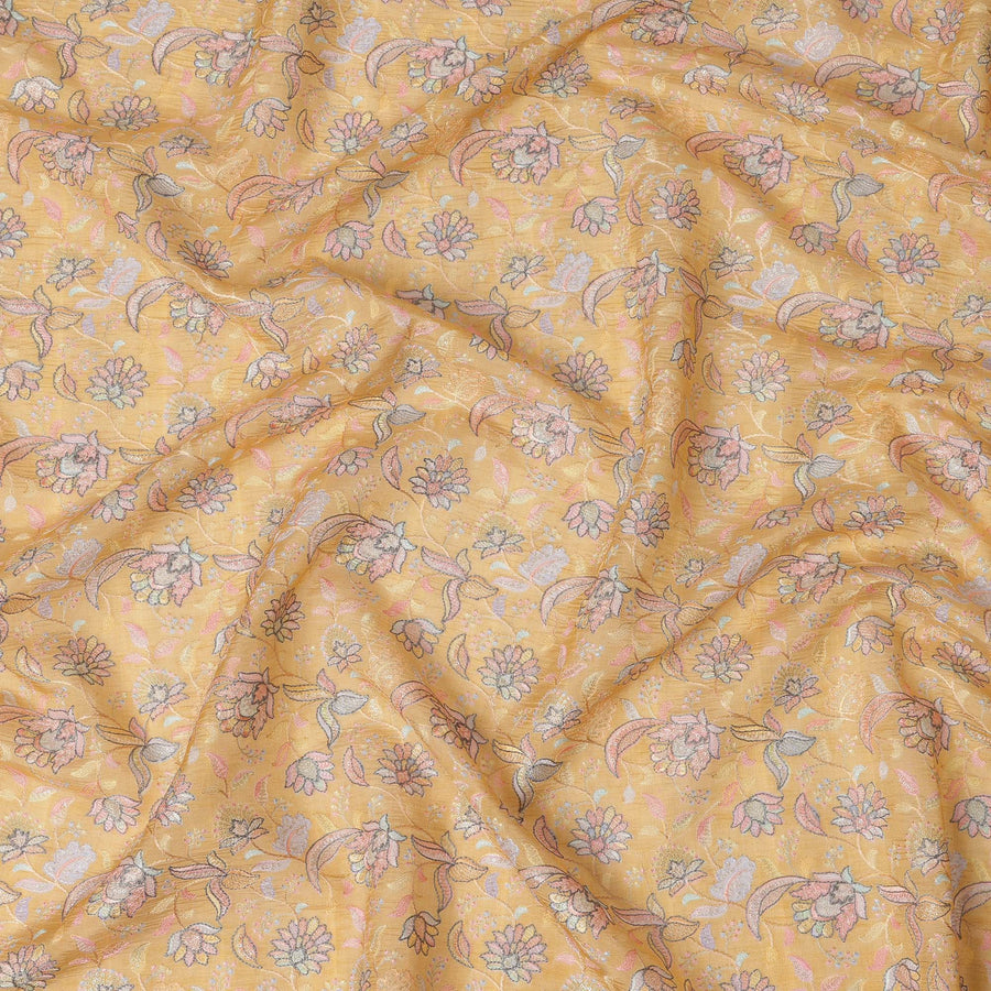 Mustard Pure Tussar Silk Fabric with Embroidery, 110 cm Width-D20693
