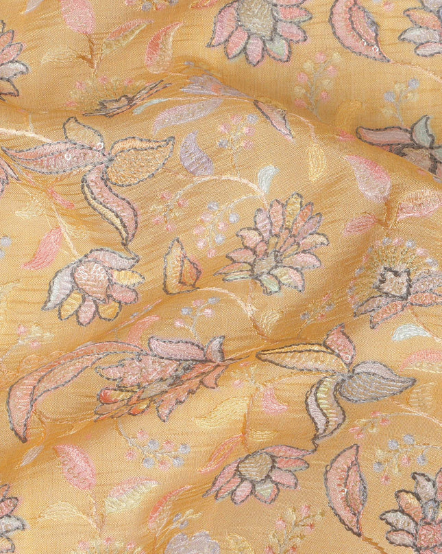 Mustard Pure Tussar Silk Fabric with Embroidery, 110 cm Width-D20693