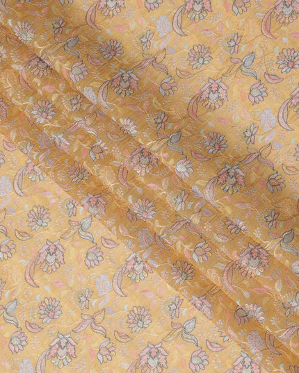 Mustard Pure Tussar Silk Fabric with Embroidery, 110 cm Width-D20693