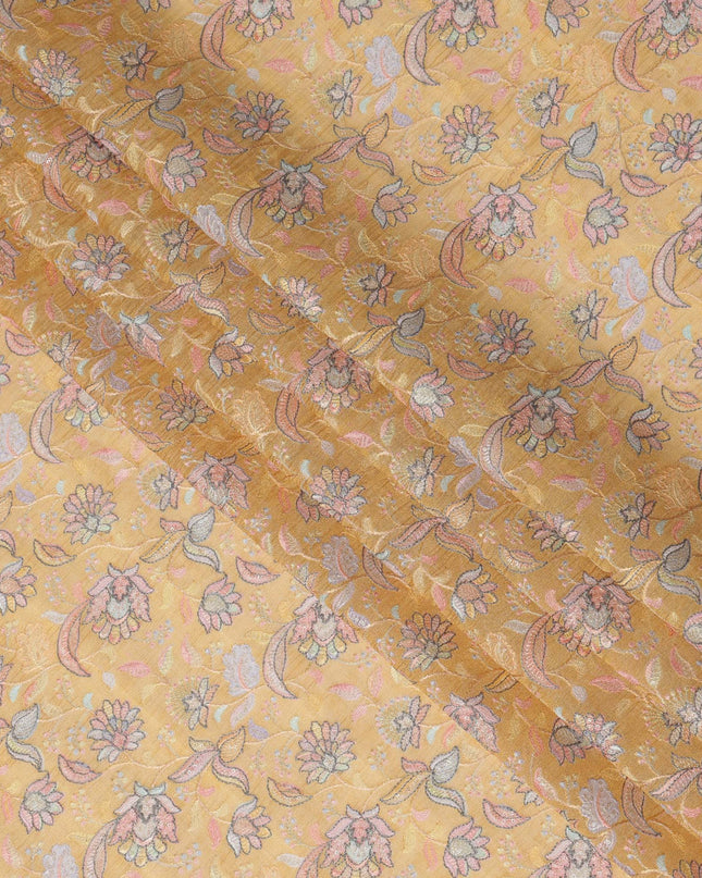 Mustard Pure Tussar Silk Fabric with Embroidery, 110 cm Width-D20693