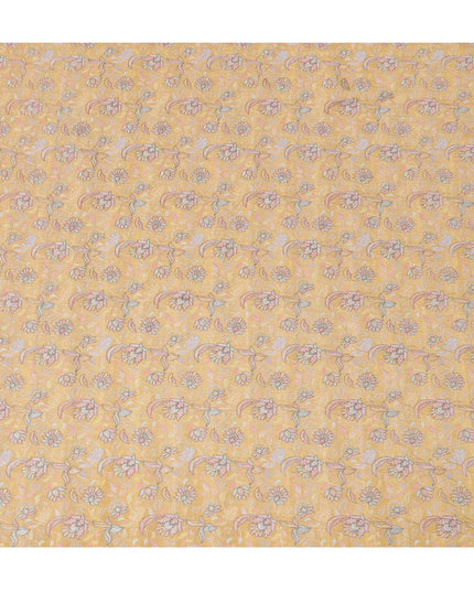 Mustard Pure Tussar Silk Fabric with Embroidery, 110 cm Width-D20693