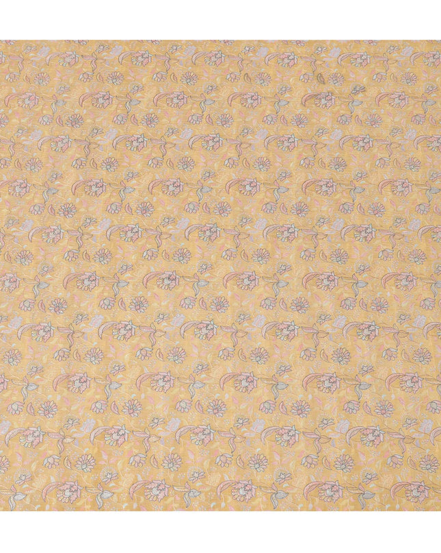 Mustard Pure Tussar Silk Fabric with Embroidery, 110 cm Width-D20693