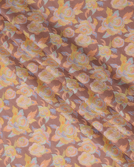 Blush Pink Pure Tussar Silk Fabric with Embroidery, 110 cm Width-D20694