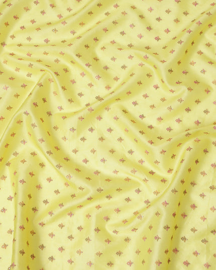 Lemon Yellow Pure Tussar Silk Fabric with Embroidery, 110 cm Width-D20697