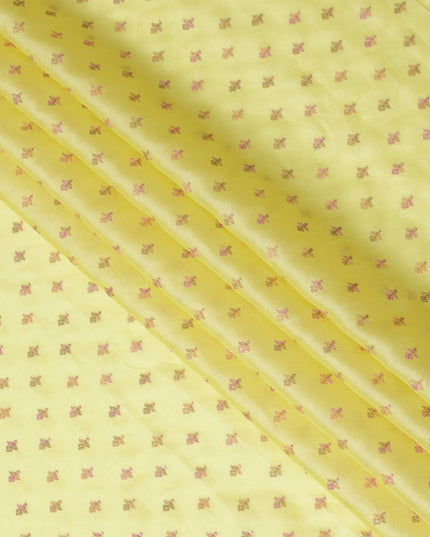 Lemon Yellow Pure Tussar Silk Fabric with Embroidery, 110 cm Width-D20697