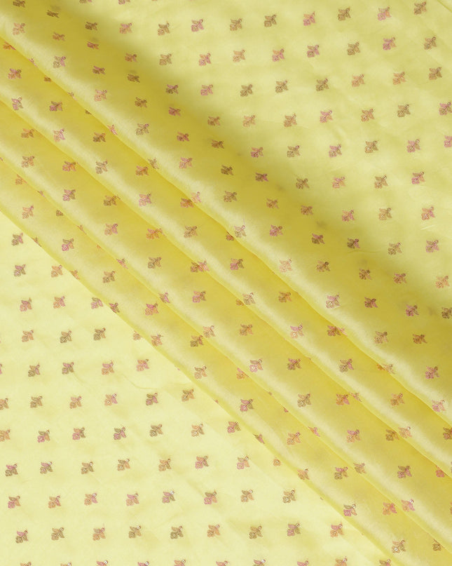 Lemon Yellow Pure Tussar Silk Fabric with Embroidery, 110 cm Width-D20697