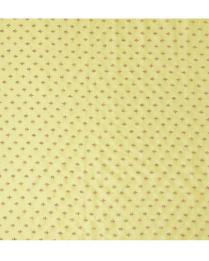 Lemon Yellow Pure Tussar Silk Fabric with Embroidery, 110 cm Width-D20697