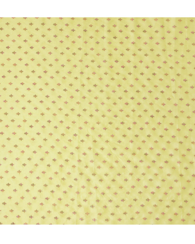 Lemon Yellow Pure Tussar Silk Fabric with Embroidery, 110 cm Width-D20697