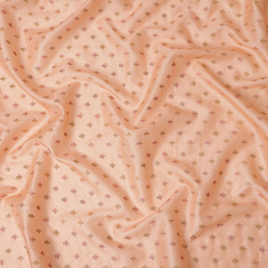 Peach Pure Tussar Silk Fabric with Embroidered Motifs, 110 cm Width-D20698